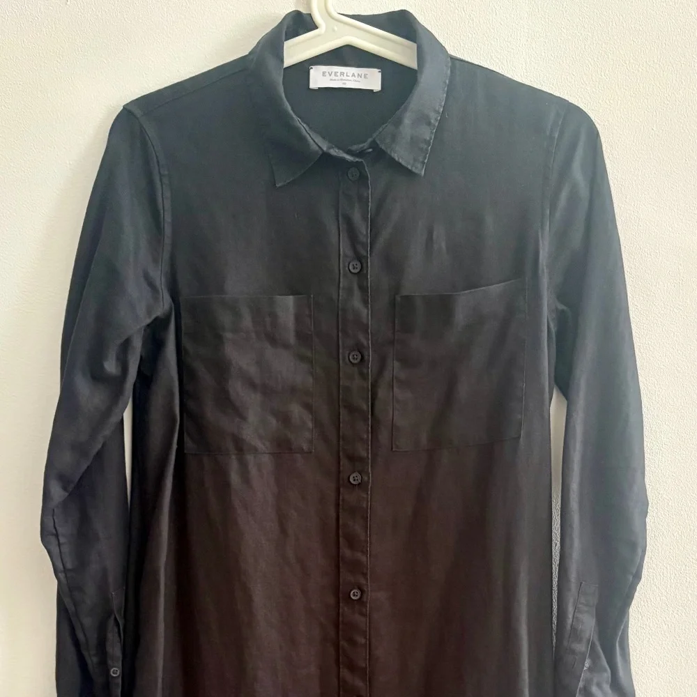 Everlane Black 100% Linen Button Shirt Dress XXS - Picture 3 of 15
